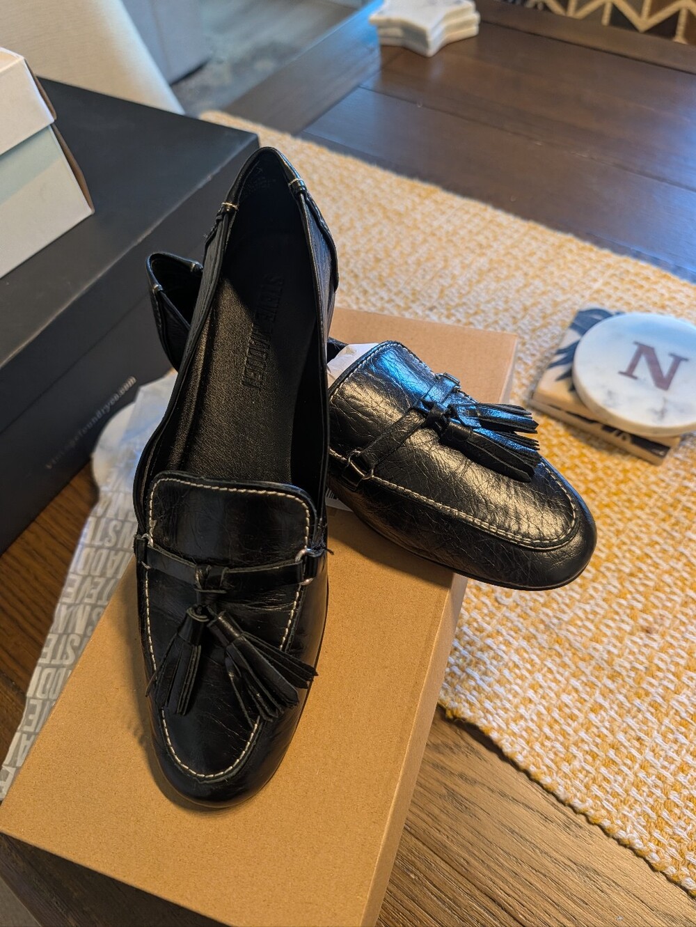 Steve Madden Black Tassel Leather Loafers for Women